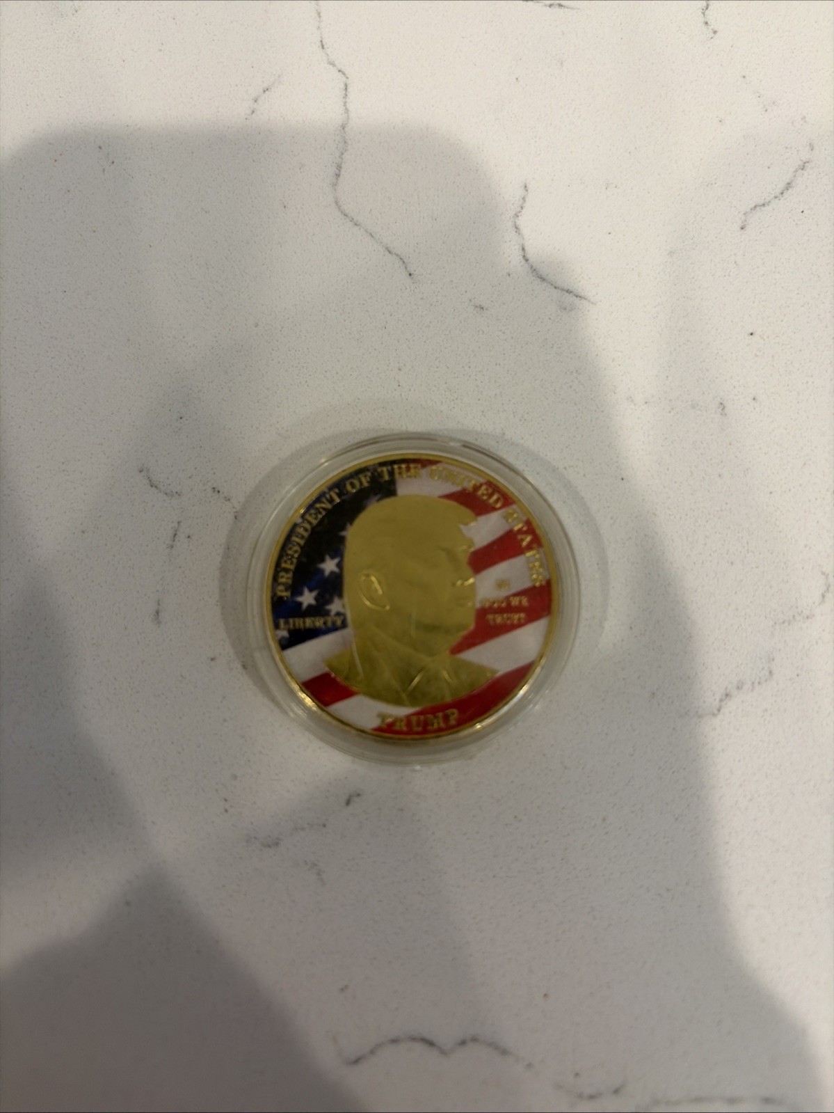 45th US President Donald Trump Profile Red White Blue Gold Tone Collectible Coin