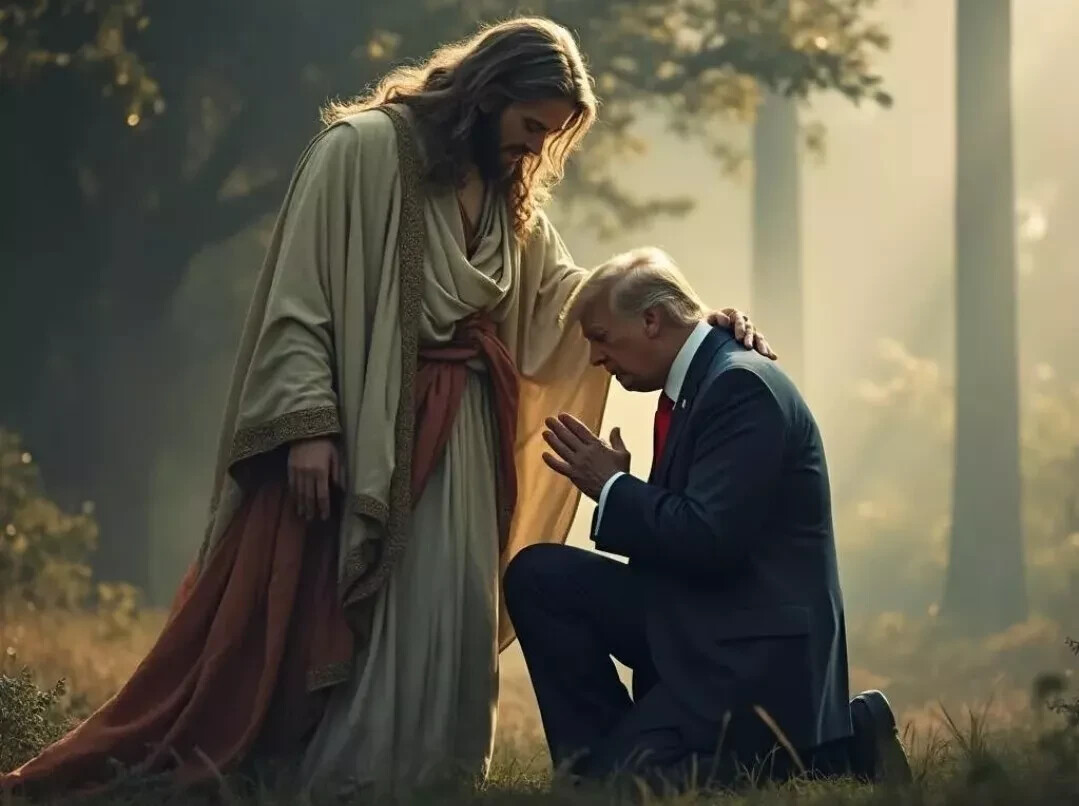 Trump & Jesus~Donald Praying on knee Photo 4X6″ Glossy Photo NEW! Free Shipping!