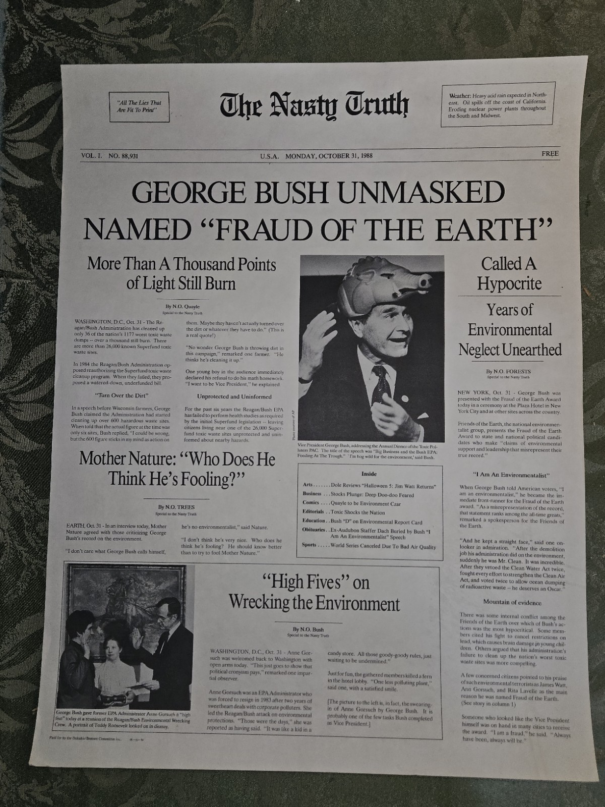 1988 Dukakis Campaign Poster George Bush Climate Disaster Super Rare
