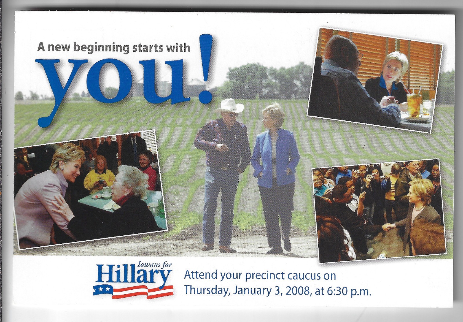 2008 Hillary Clinton Iowa Caucs Presidential Campaign Postcard Ran Against Obama