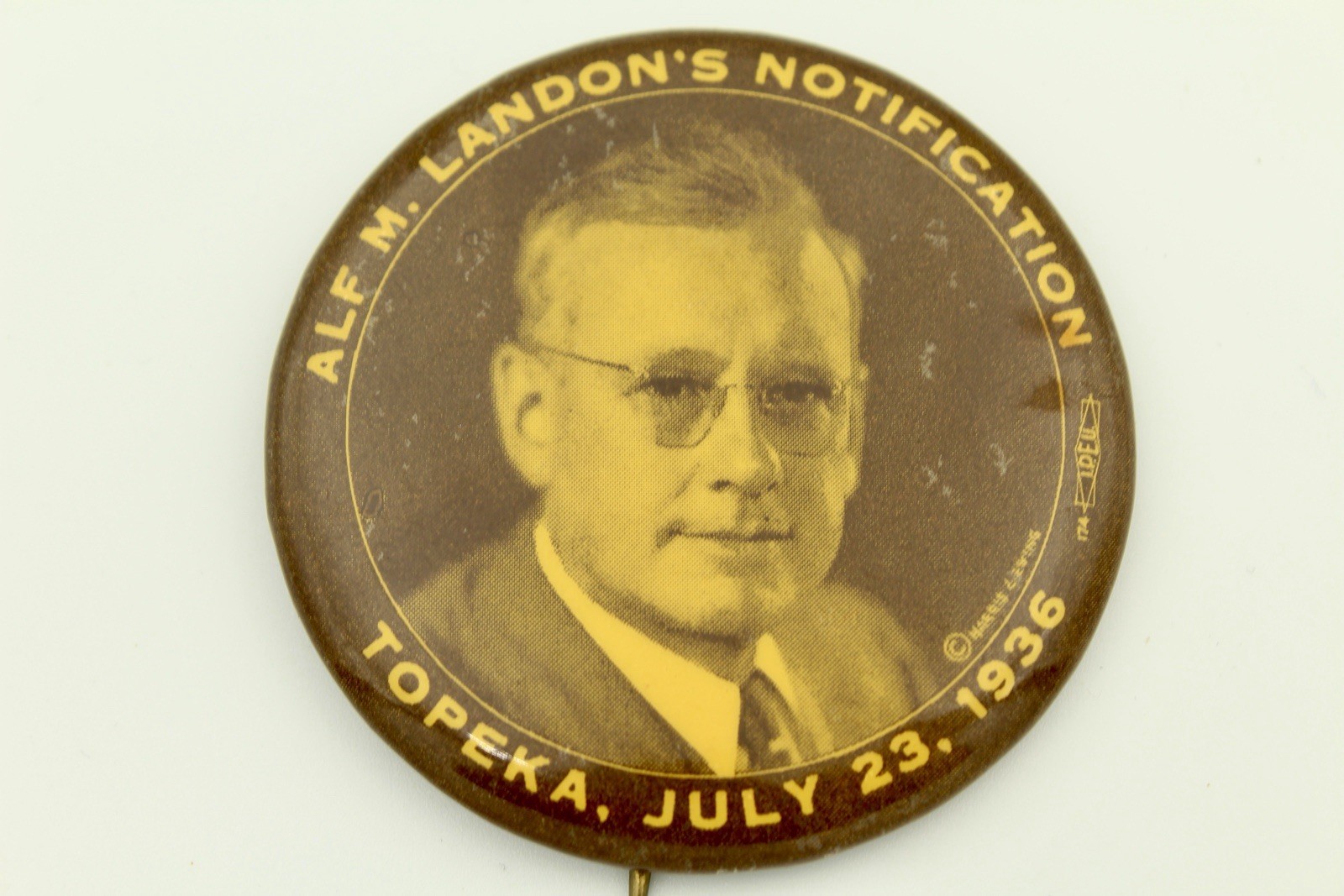 1936 Alf Landon Notification Pinback Button 2.25″ LAN-2003 Topeka July 23 Pin