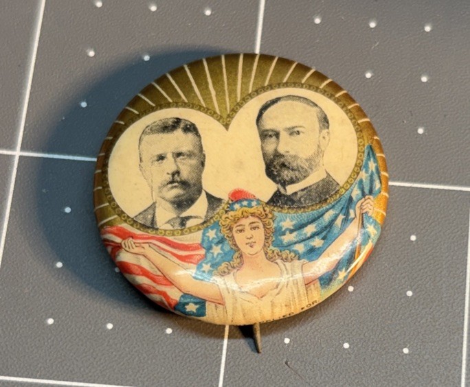 Roosevelt Fairbanks Jugate 1904 Campaign Pin 1 1/4″