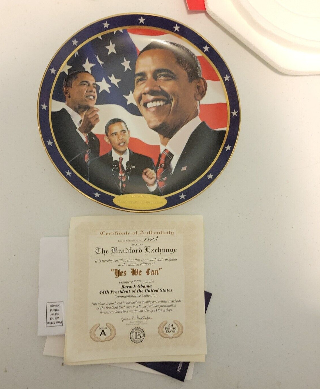 PRESIDENT BARACK OBAMA Bradford Exchange Limited Ed. YES WE CAN 2008 Plate