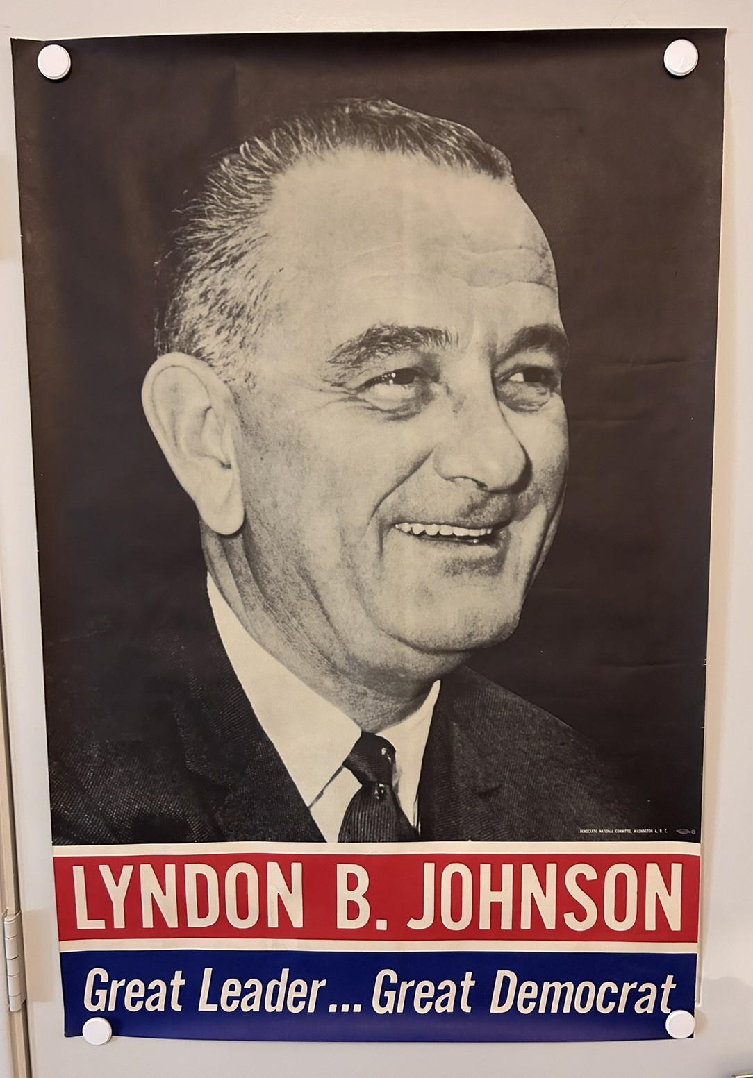 Vintage 60’s LBJ Campaign Poster ~ Great Leader Great Democrat ~ DNC Original