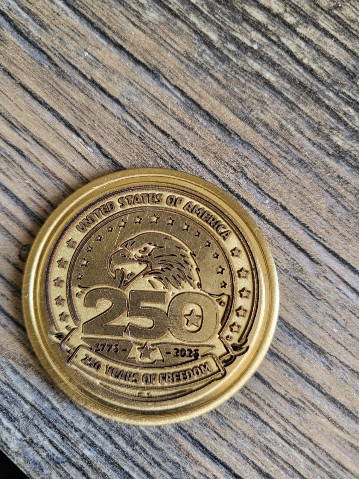 Custom Engraved Brass 250th Anniversary and a President Trump coin