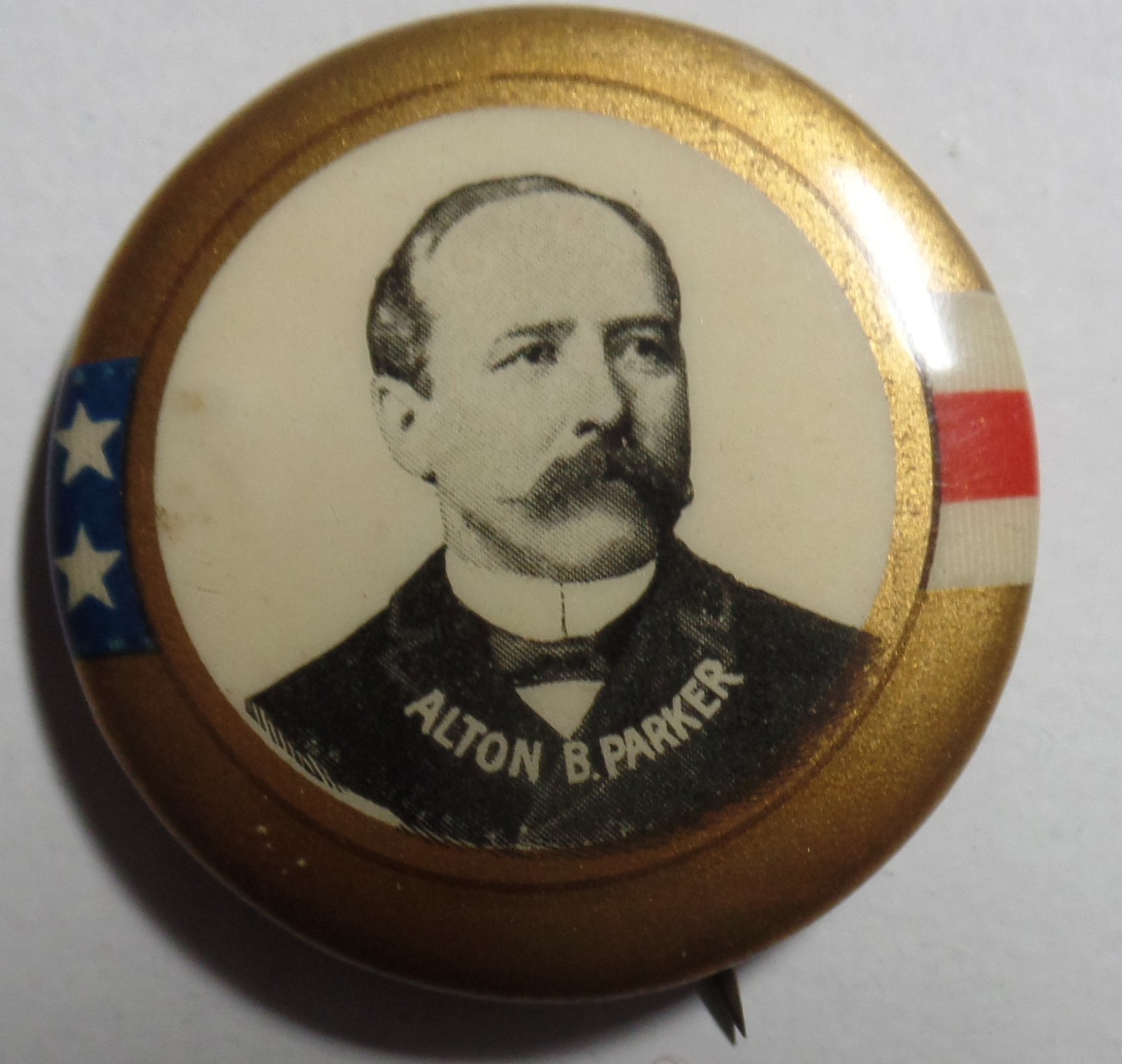 1904 NY Judge Alton Parker Presidential Campaign Pin Lost to Teddy Roosevelt