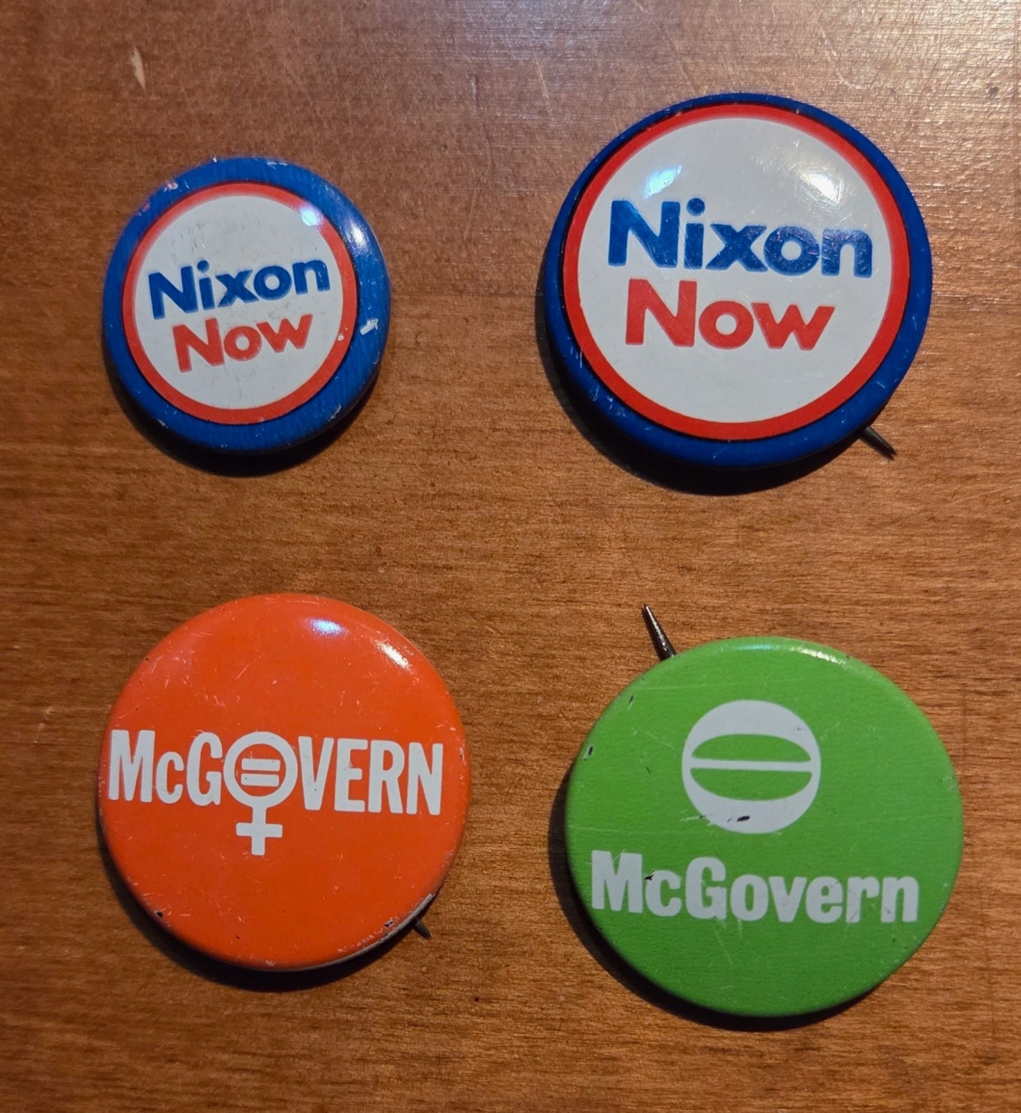 Mixed Lot of 4 Vintage Nixon/McGovern Campaign Political Pins Buttons 1972