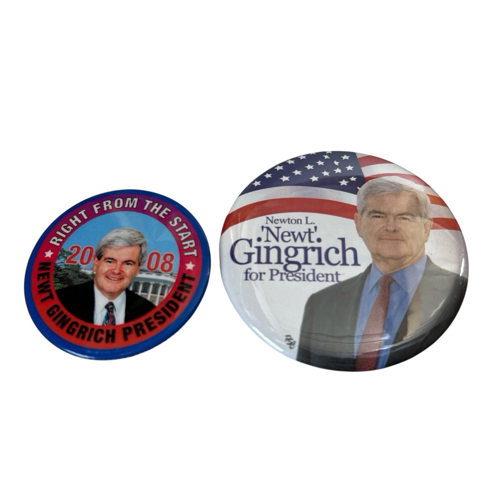 Newt Gingrich 2008 Presidential Candidate Political Buttons Pins – Lot of Two