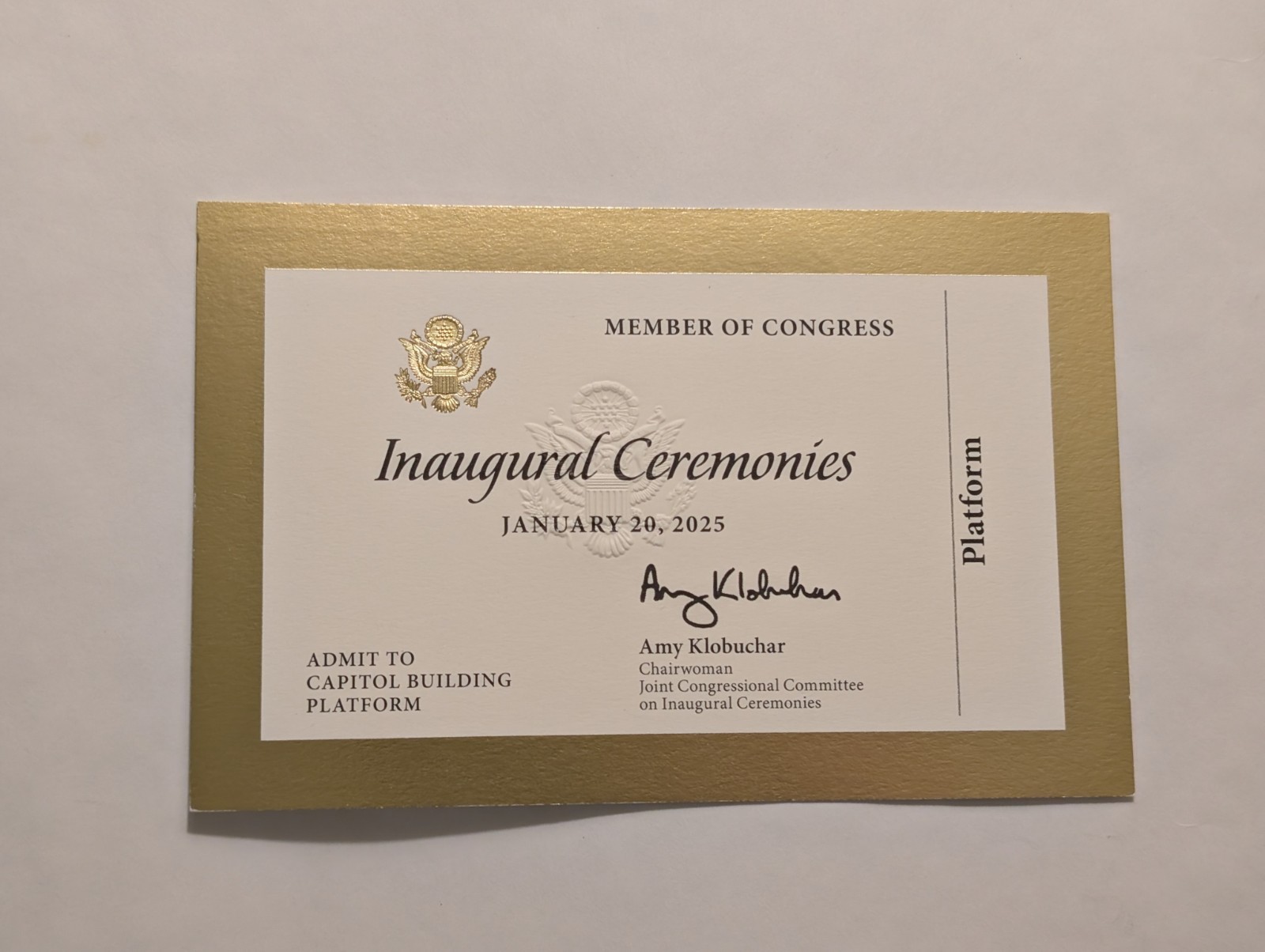 2025 Donald Trump Inauguration Gold Ticket & Program