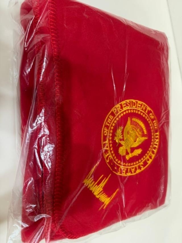 2018 President Donald J Trump RED Blanket with Presidential Seal and Signature