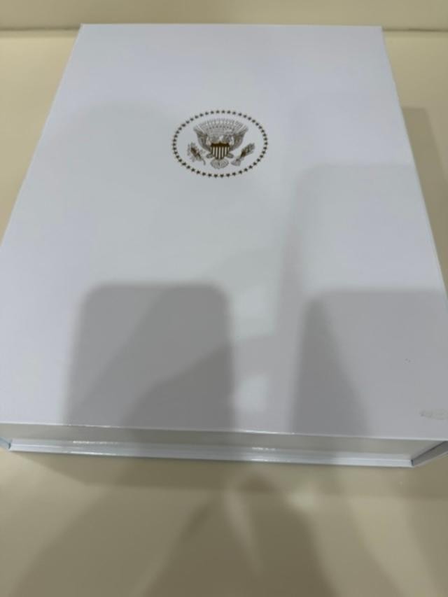 Donald J. Trump Signed Letter Box in Navy Blue Leather with Presidential Seal