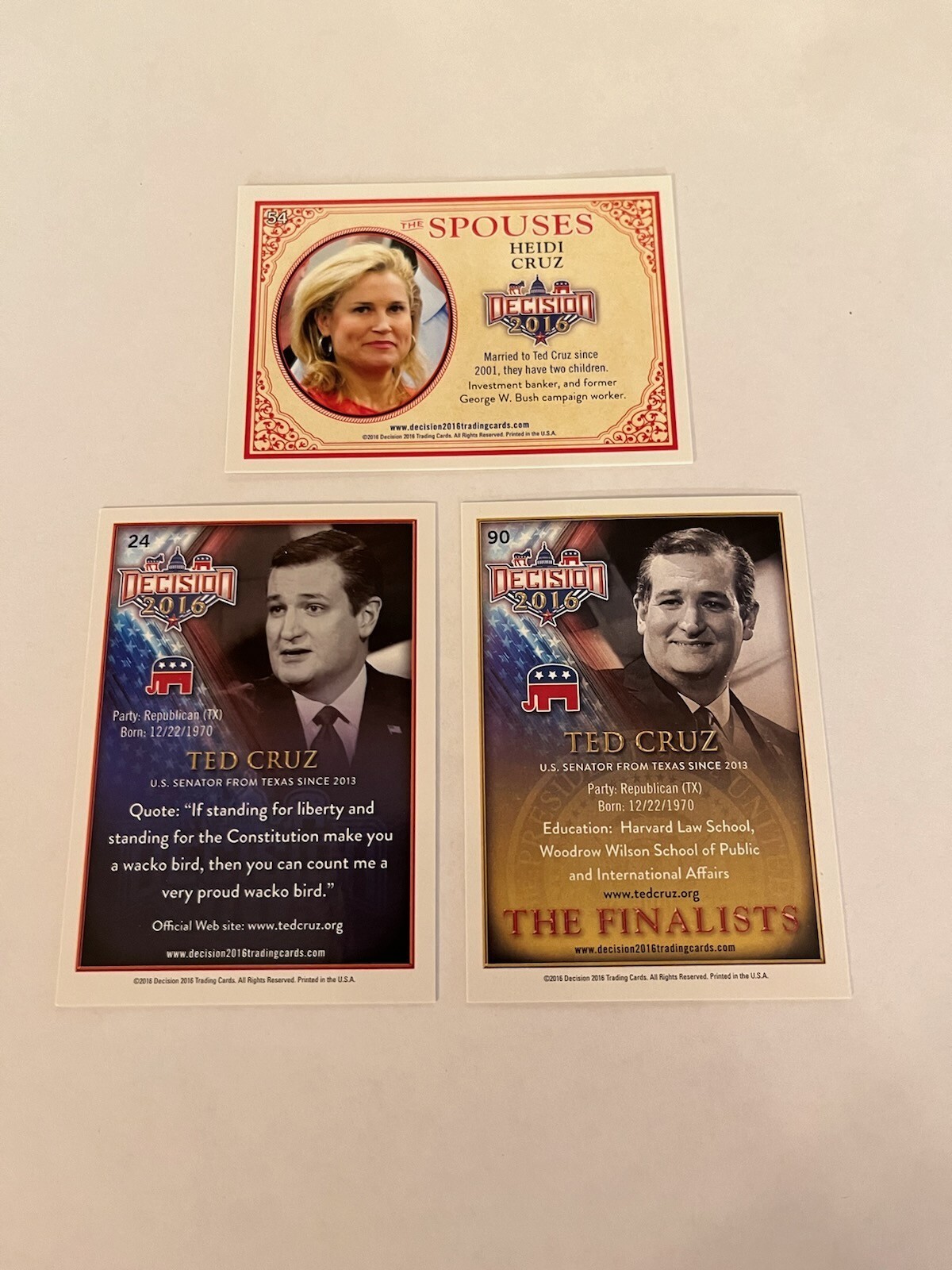 2016 Decision Political Trading Cards Ted/Heidi Cruz “3-card lot”