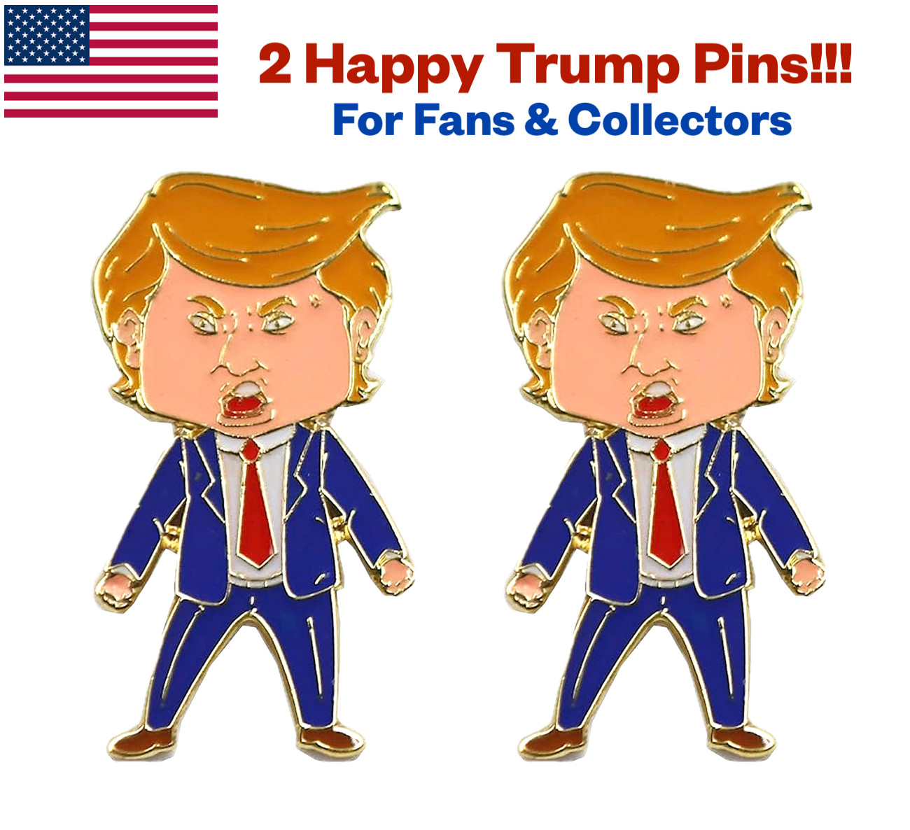 2-PACK! 2 Official HAPPY TRUMP Lapel Pins 2026 Fun Trump Brooch LIMITED EDITION