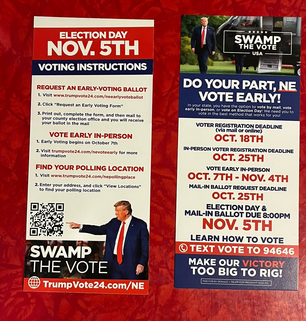2024 DONALD TRUMP “SWAMP THE VOTE – NEBRASKA” VOTE EARLY CAMPAIGN PAMPHLET