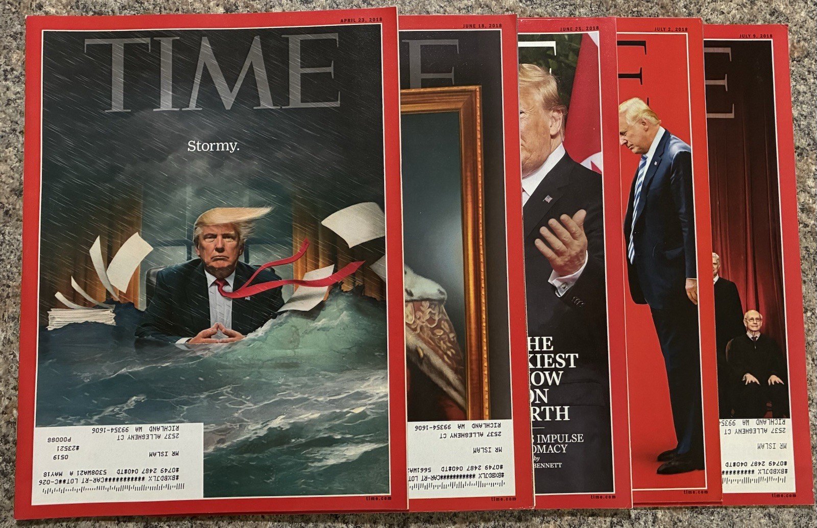 Set of 5 Time Magazines (2018-19) US President Donald Trump 47 Cover MAGA DJT