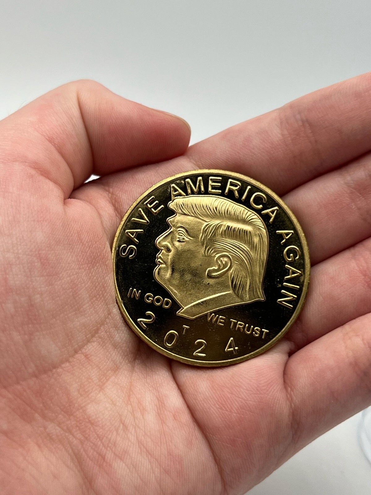 2024 Trump Coin Save America Again Gold Plated Blue Lets go Brandon Collectible
