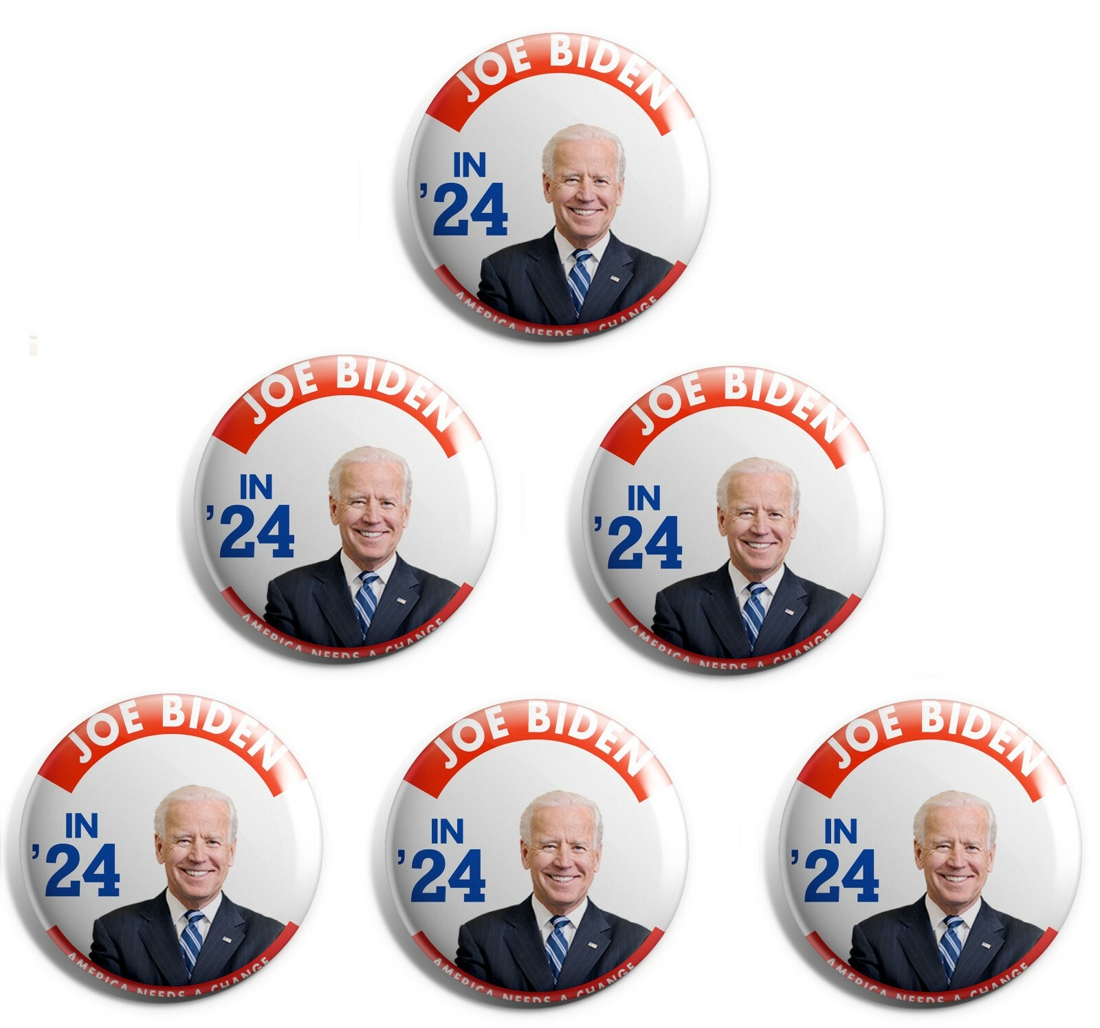 Joe Biden in 2024 Campaign Button 6-Pack (BIDEN-24-007-X6)