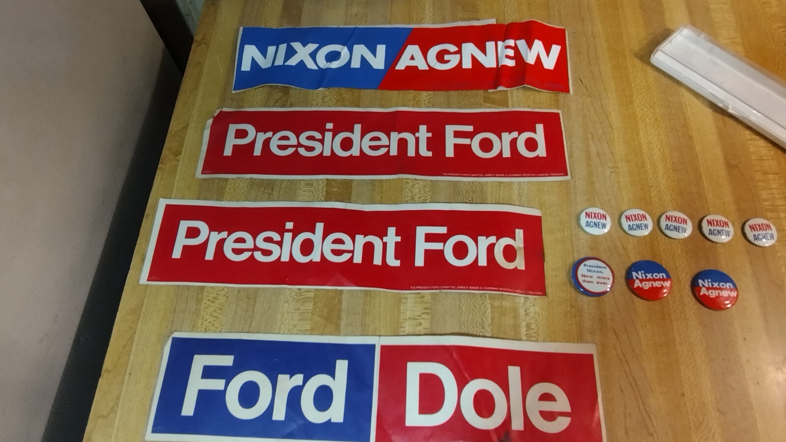 Nixon/Agnew and Ford Metal Button Pin/Bumper Stickers Lot!