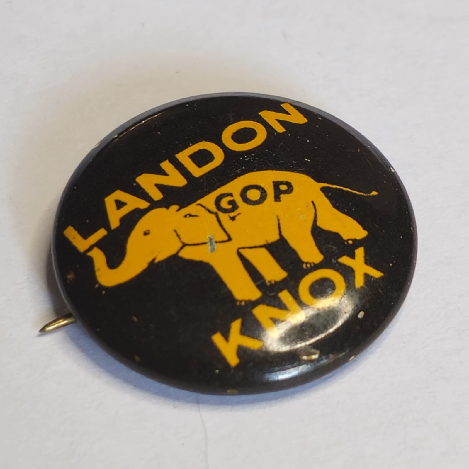 1936 Campaign Pin Button Landon Knox GOP Lithographers Local N 4 Peoria Union