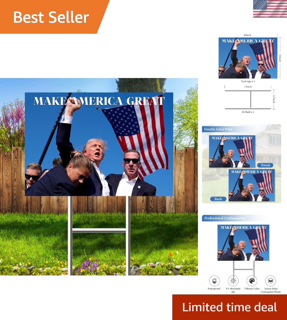 Make America Great Trump Yard Sign – 16″ x 24″, Durable with Metal H-Frames