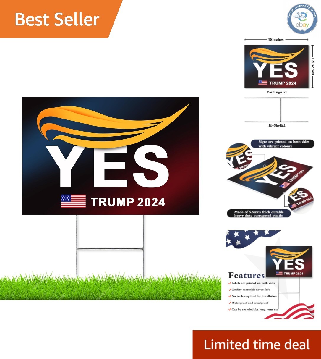 Trump 2024 Double-Sided Fade Resistant Yard Sign 18″ X 12″ with Metal H-Frames