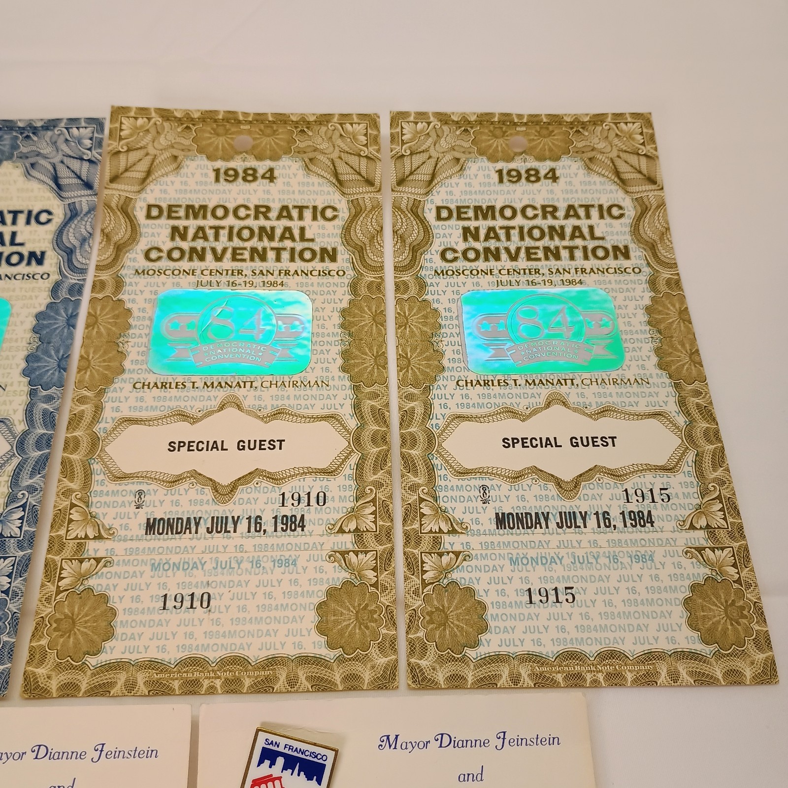 1984 Democratic National Convention Delegate Collection w/ 4 Pass Pins + Button