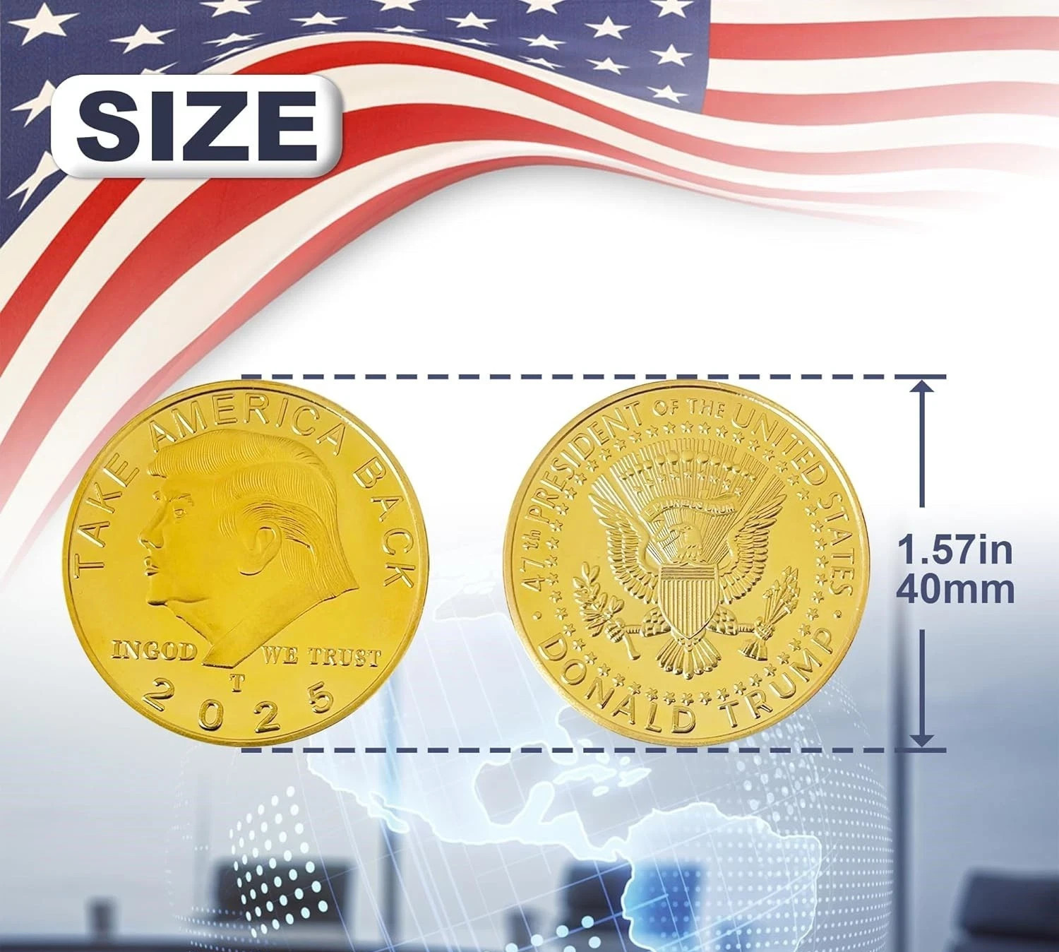 9Pcs President Donald Trump Commemorative Coin 2025 Take America Back Metal Gold