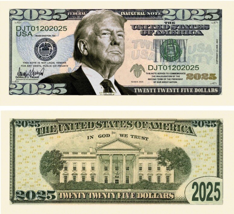 ✅ Pack of 25 Donald Trump 2025 MAGA Presidential Inaugural Novelty Dollar Bill ✅