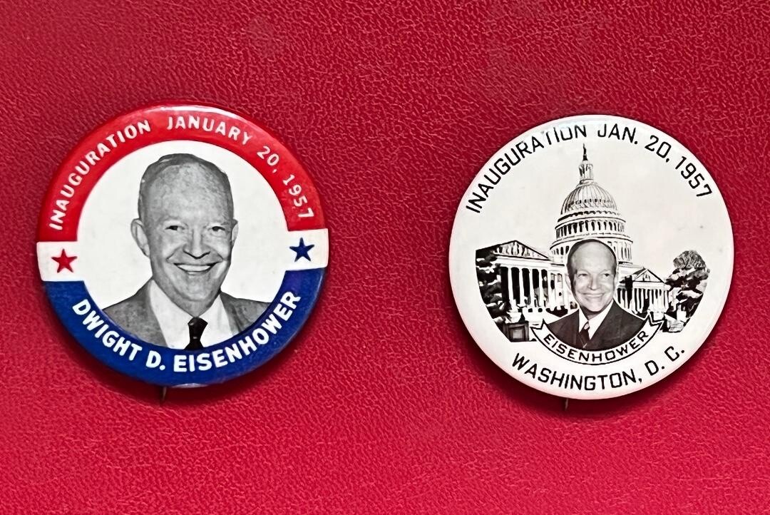 (2) 1957 Dwight D Eisenhower Inauguration Day 1.75″ Pinback Buttons-Jan 20, 1957