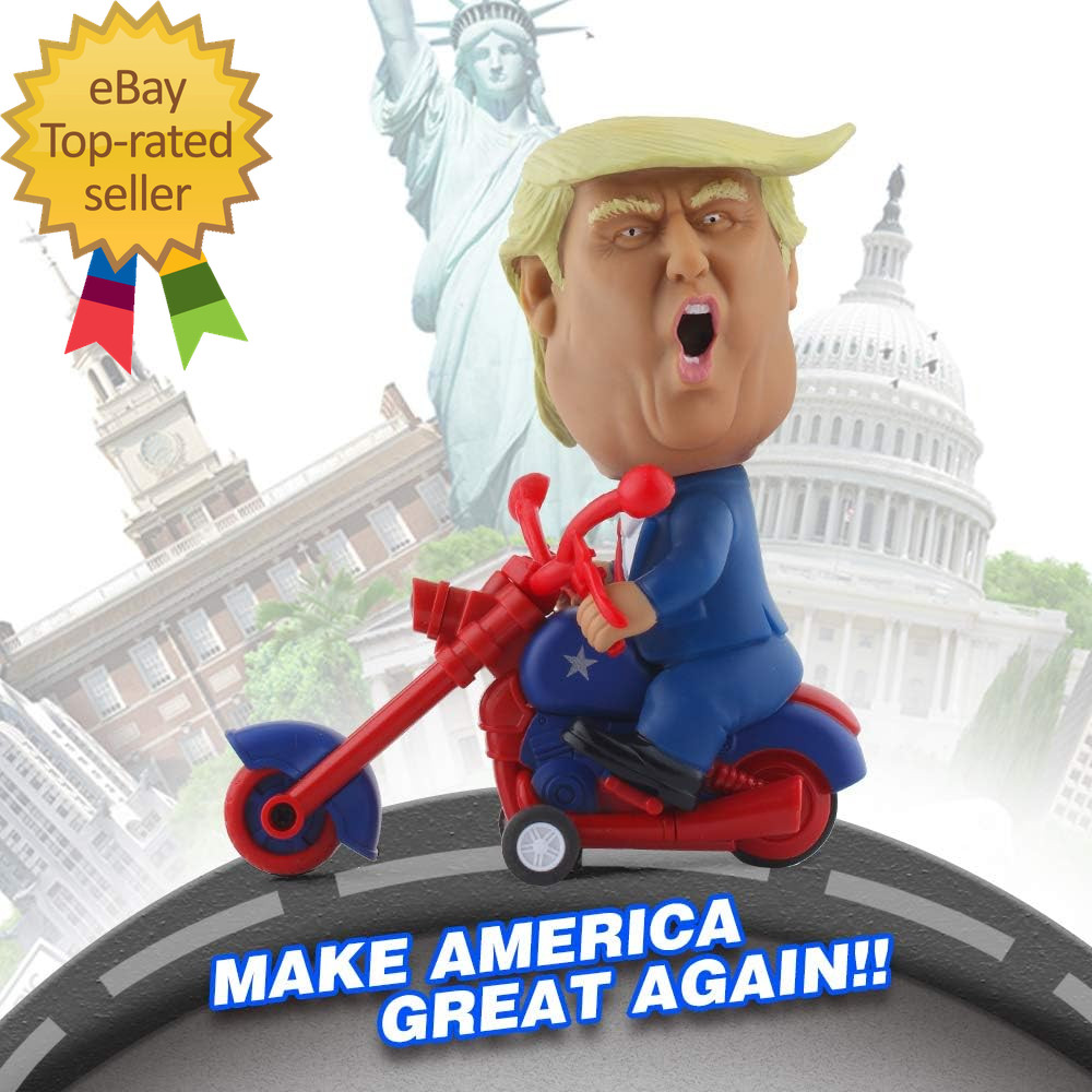 President Donald Trump 2024 Toy Figure Riding Motorcycle Funny Rev