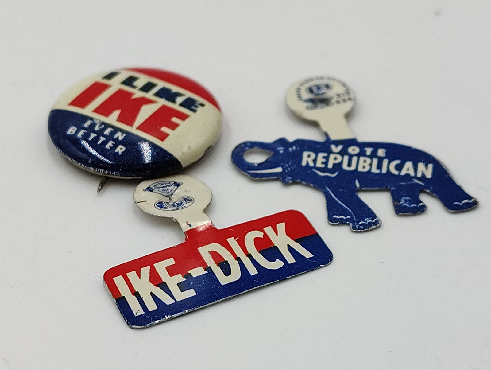 VTG Eisenhower Nixon Politic Pin Lot I Like Ike Even Better Republican Elephant