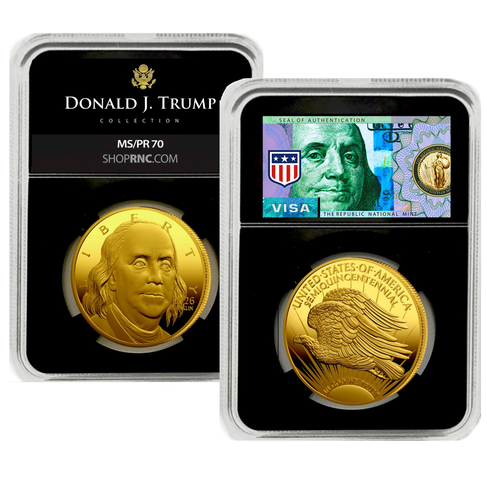 Benjamin Franklin Gold MAGA Coin Double Eagle – Flying American Eagle