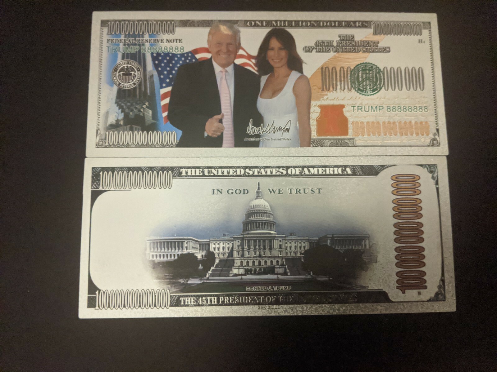 Silver Foil Donald Trump Melania $1,000,000 Bill MAGA 2024 Lot of 10 Bills