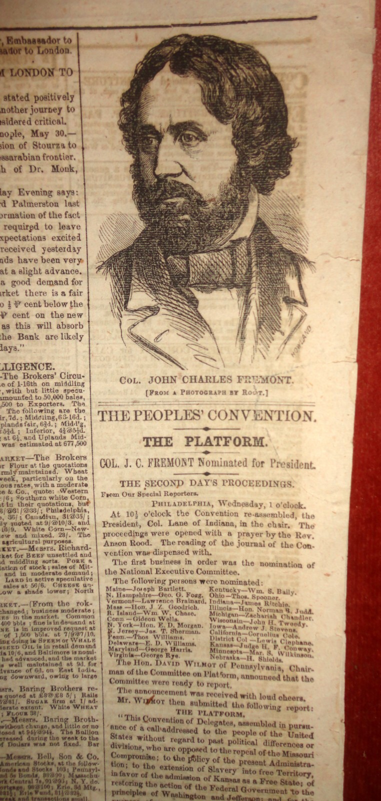 1856 NY Daily Tribune JOHN C. FREMONT ~ 1st Republican Candidate! People’s Conv.