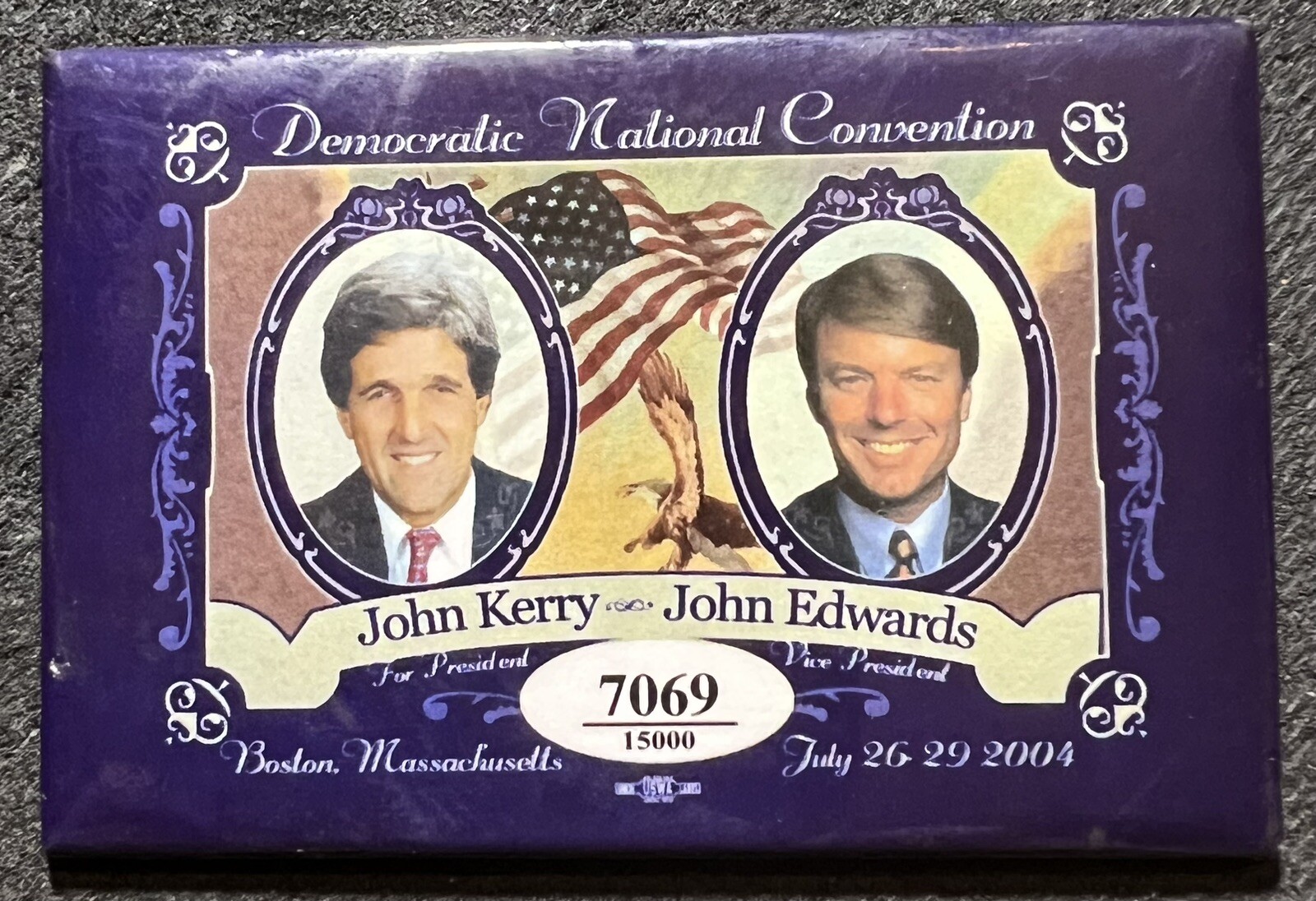 2″x3″ KERRY/EDWARDS 2004 DNC LIMITED EDITION JUGATE PINBACK #7069/15000 USED