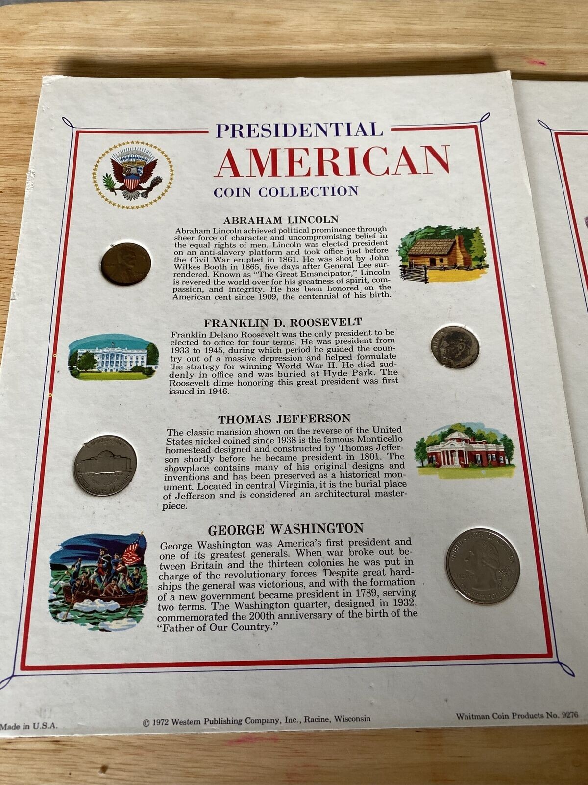 Presidential American Coin Collection 1972 Weatern Publishing Co. Whitman Coin