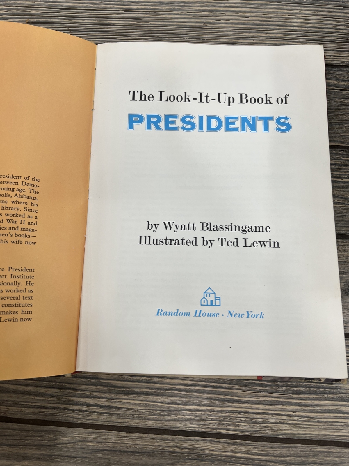 The Look It Up Book Of Presidents Wyatt Blassingame 1968 Hardback Book