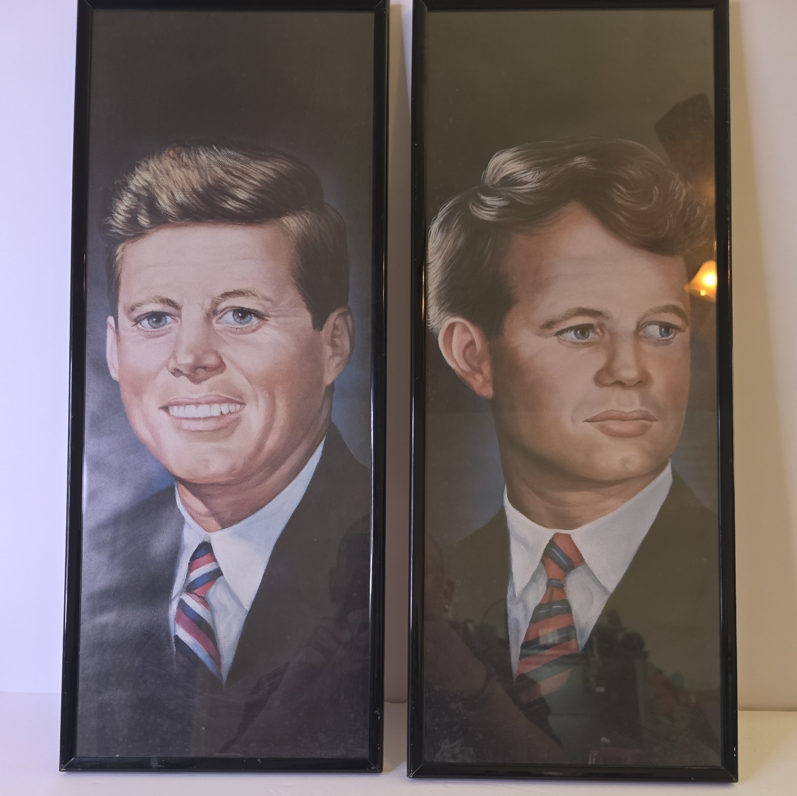 Vtg JFK RFK Kennedy Brothers United Framed Portrait Pair Prints Alton Tobey 1968
