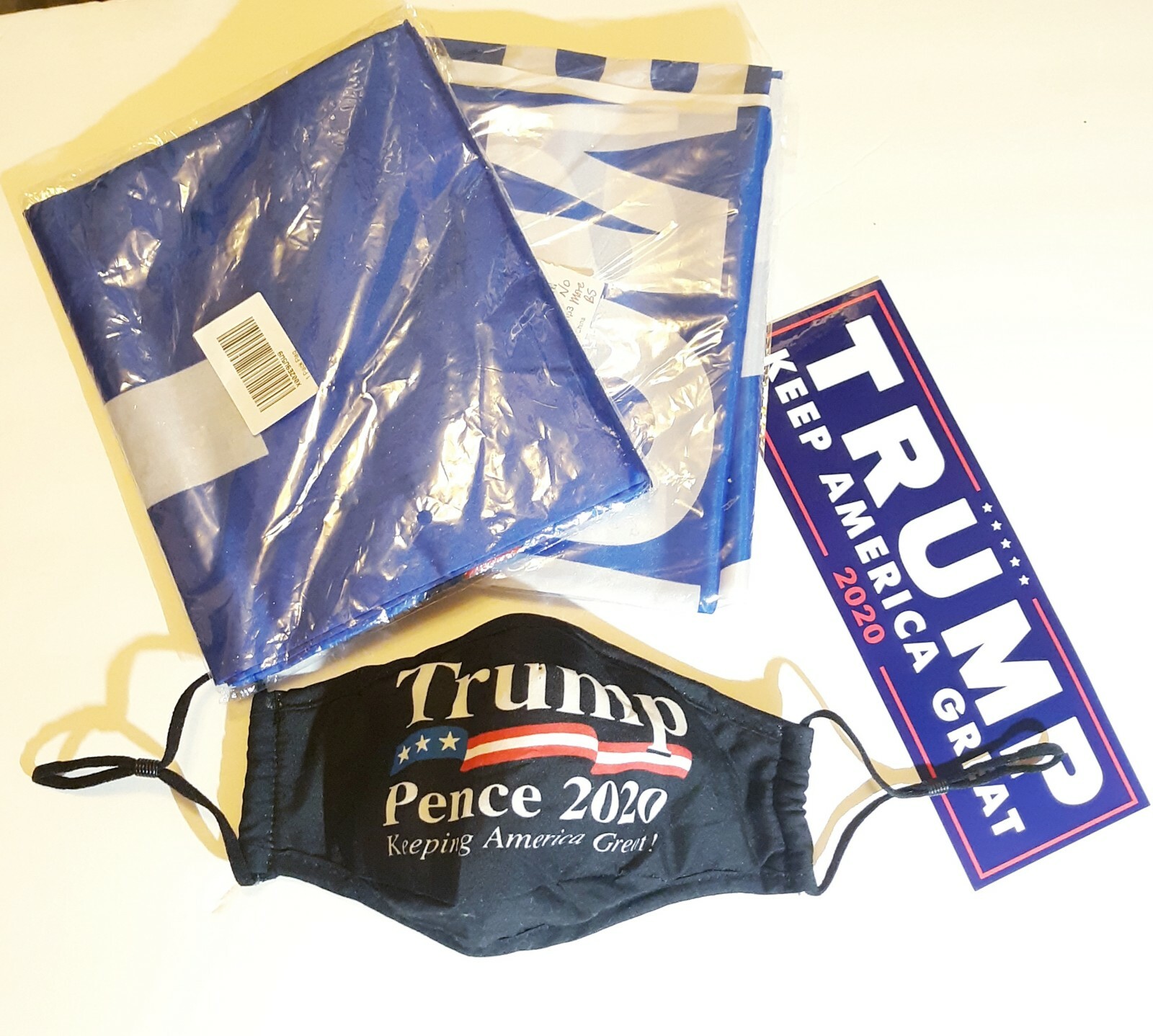 Trump 2020 LOT 2 Flags NO BS 3×5 1 Face Mask 1 Bumper Sticker Combo – 4 Items