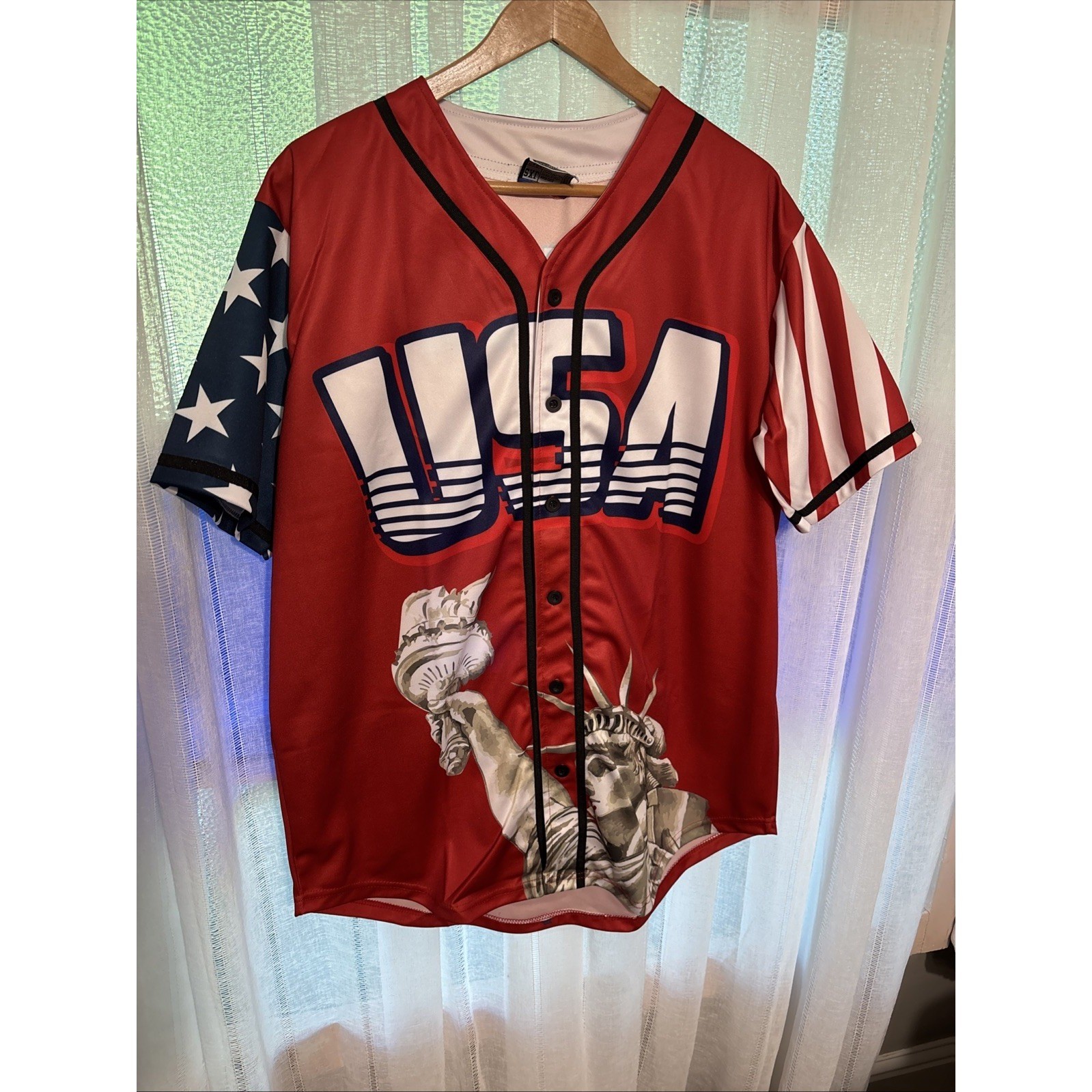 Greater Half Donald Trump #45 USA Statue Of Liberty Baseball Jersey Men’s Sz 2xl