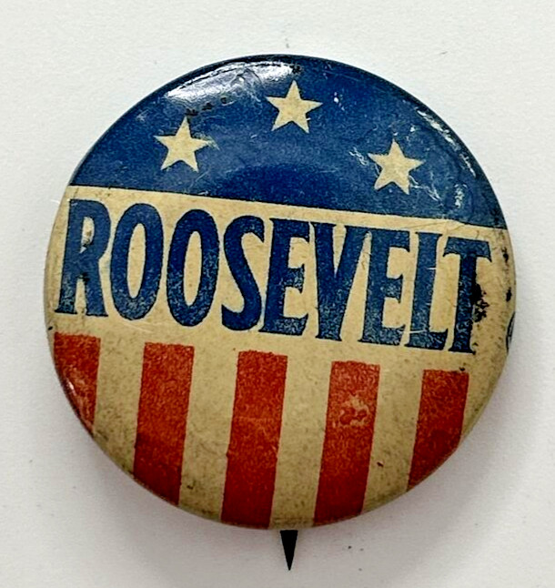 Vintage Roosevelt Stars and Stripes 1″ Political Pinback Button SKU PB91-2