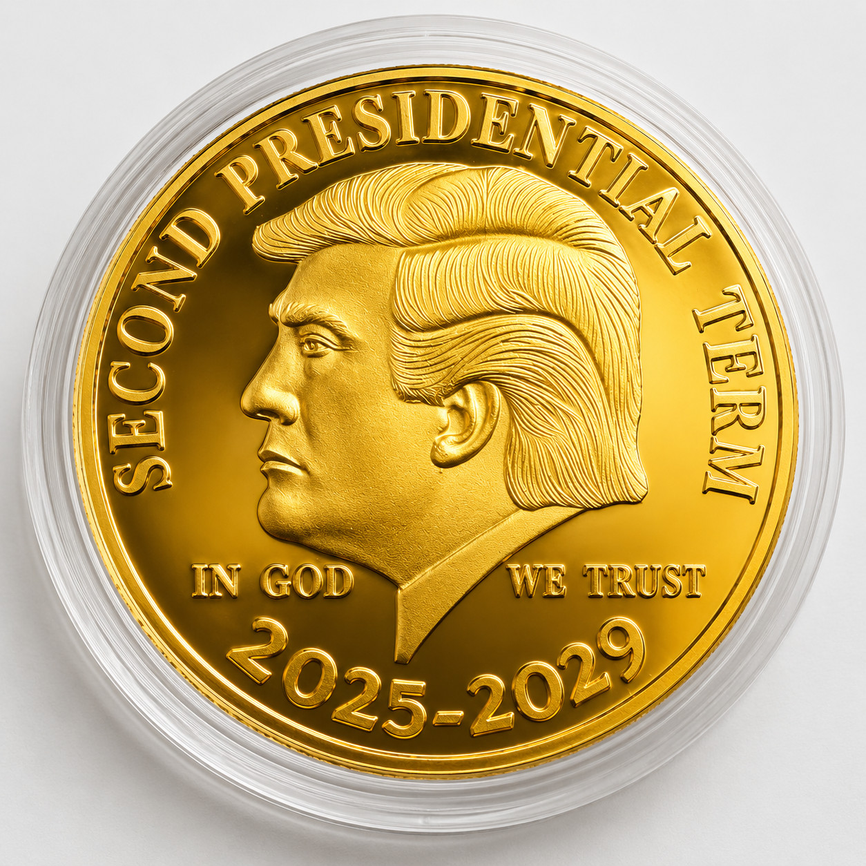 Donald Trump Second Term 2025-2029 Coin 40mm Electro Gold Plated Collectible