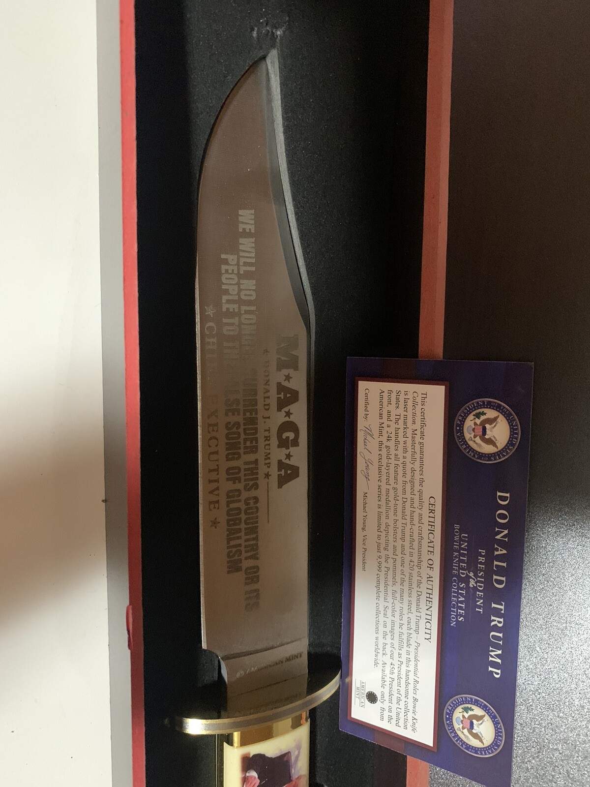 DONALD TRUMP MAGA BOWIE KNIFE NEW IN PRESENTATION BOX AND COA
