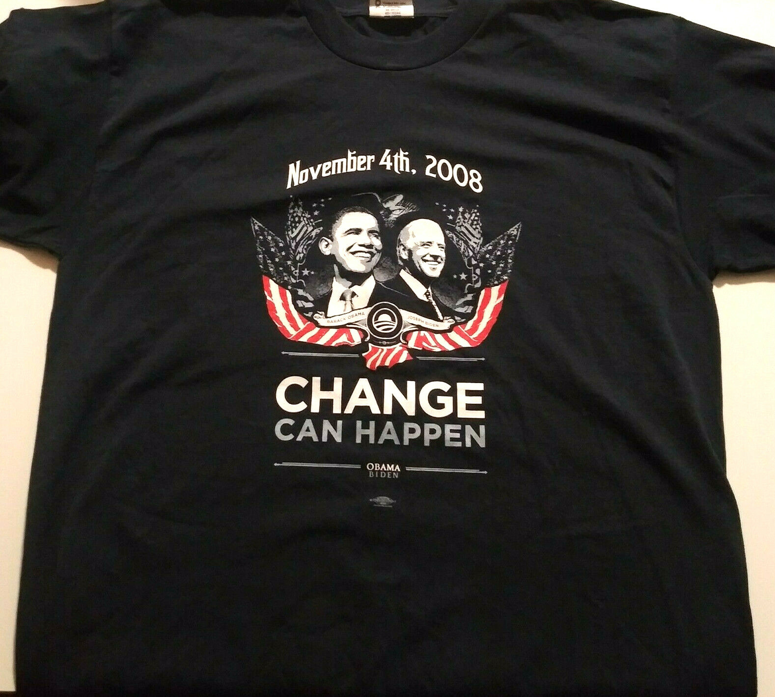 T-Shirt Obama Biden November 4 2008 Change Can Happen mens L double sided USA