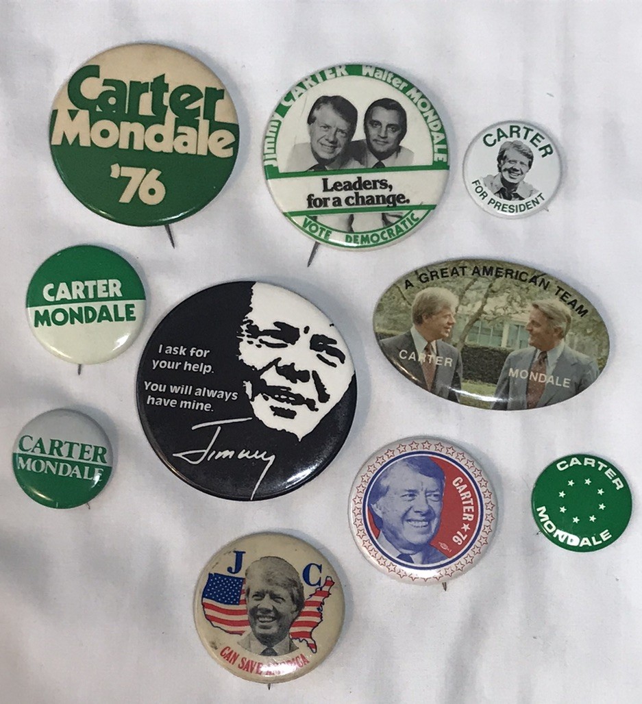 Vintage Lot Of 10 Carter Mondale Political Campaign Button Pins ~ 1976 (B)