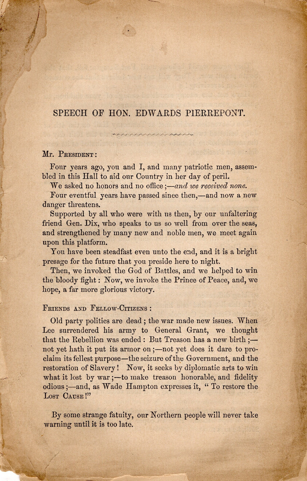 Speech of Hon. Edwards Pierrepont (Presidential Election Campaign of 1868)