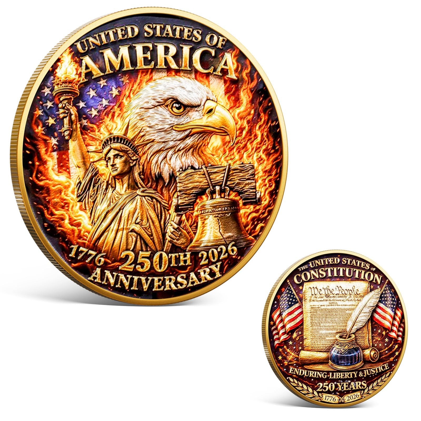 Commemorative Coin USA 250th Anniversary Patriotic Collectible Liberty Bell Eagl