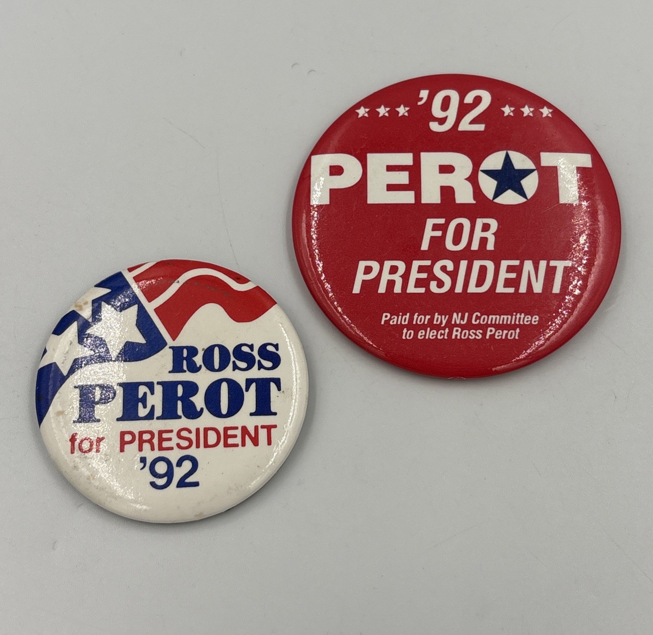1992 H. Ross Perot for President VTG Election Campaign Button Lot Of 2