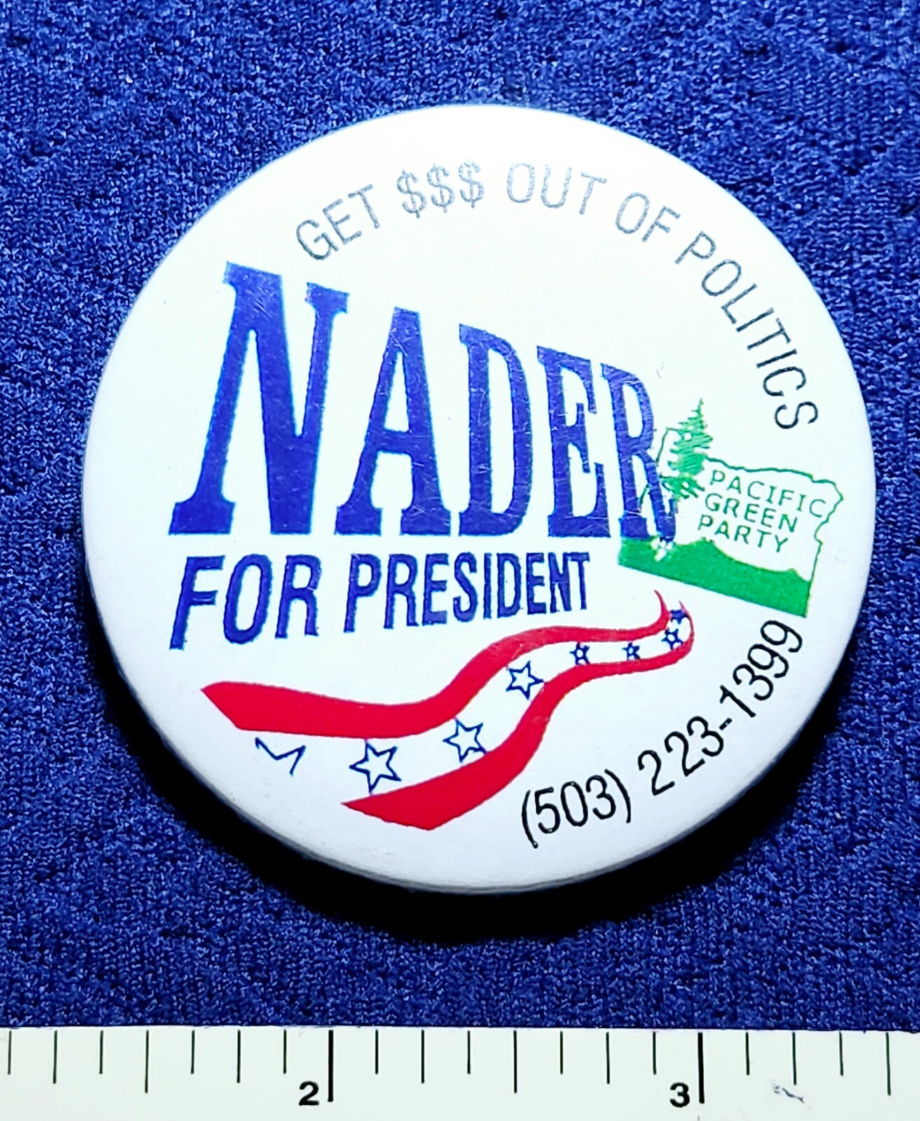 RALPH NADER JEWISH OREGON PACIFIC GREEN PARTY ENVIRONMENT POLITICAL PIN BUTTON