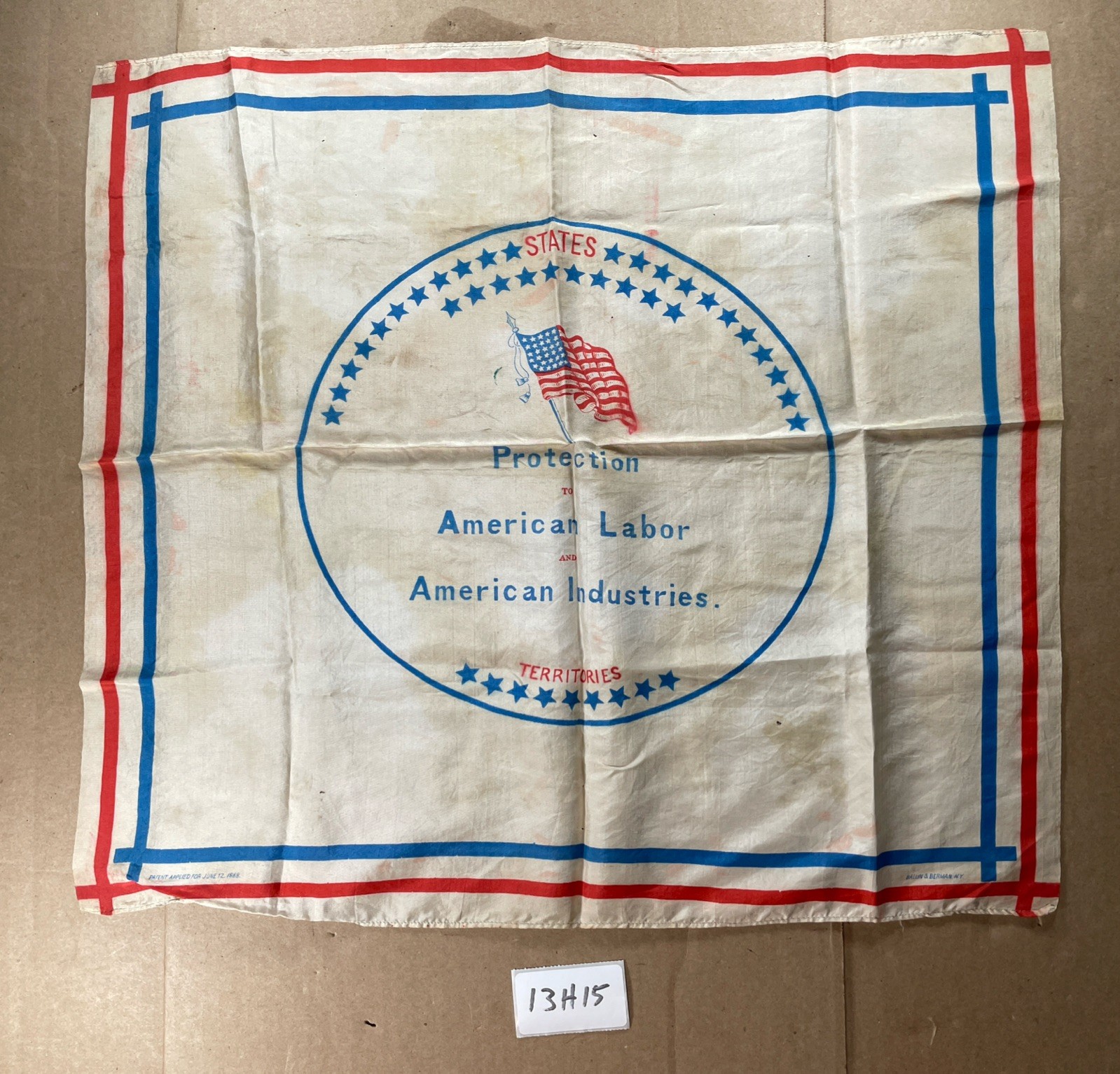 1888 Benjamin Harrison Presidential Campaign Silk Handkerchief Vintage 13H15
